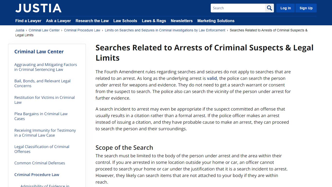 Searches Related to Arrests of Criminal Suspects & Legal Limits - Justia